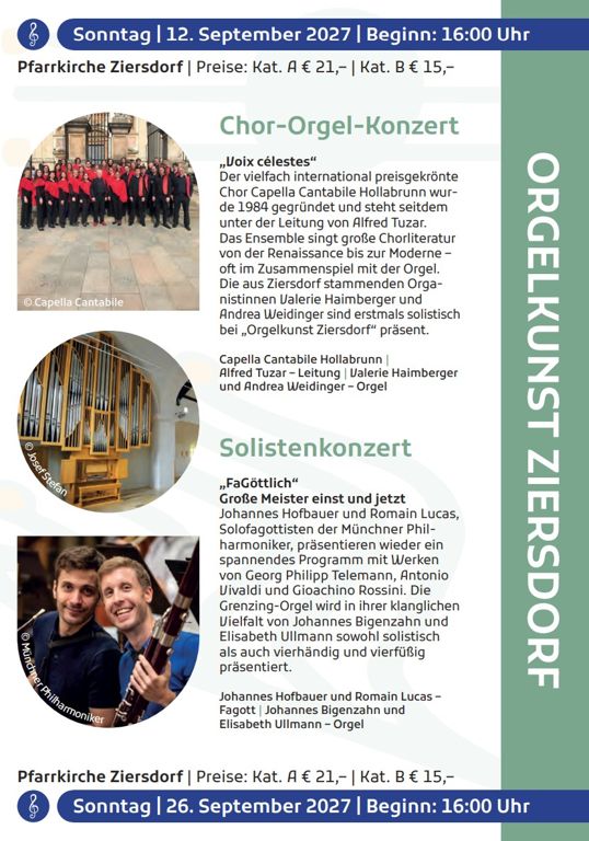 Programm f&uuml;r Orgelkunst Ziersdorf 2027